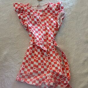 Pink and White Checkered Heart Romper